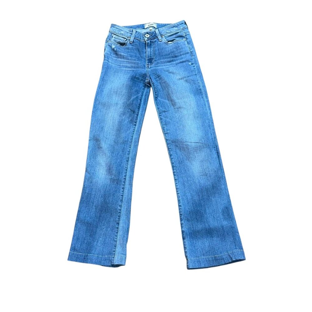 PAIGE Genevieve Flare North Star Distressed Wide Leg High Rise Denim Jeans 25
